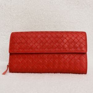 Bottega Veneta Red-Orange Intreciatto Woven Wallet